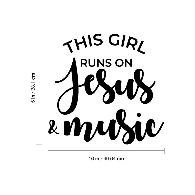 Vinyl Wall Art Decal - This Girl Runs On Jesus & Music - Modern Spiritual Lovely Inspiring Quote Sticker For Home Bedroom Living Room Coffee Shop Religious Center Decor 4