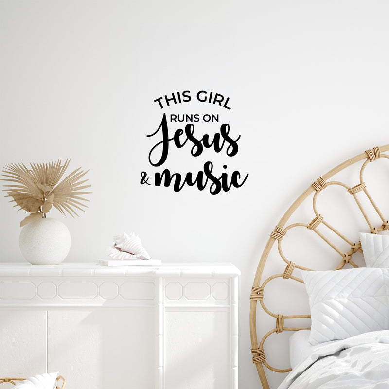 Vinyl Wall Art Decal - This Girl Runs On Jesus & Music - Modern Spiritual Lovely Inspiring Quote Sticker For Home Bedroom Living Room Coffee Shop Religious Center Decor 3