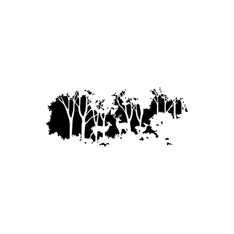 Vinyl Wall Art Decal - Forest Shape - 36" x 15" - Modern Trees Deer Shapes Adhesive Sticker Nature Landscape Design For Home Living Room Bedroom Coffee Shop Work Office Decor 1