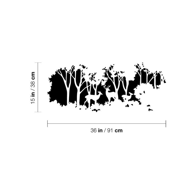 Vinyl Wall Art Decal - Forest Shape - 36" x 15" - Modern Trees Deer Shapes Adhesive Sticker Nature Landscape Design For Home Living Room Bedroom Coffee Shop Work Office Decor 4