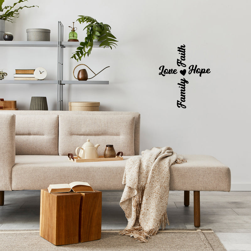 Vinyl Wall Art Decal - Family Love Hope Faith - 17" x 14" - Trendy Lovely Inspiring Positive Quote Sticker For Home Bedroom Family Room Playroom Kindergarten Classroom Coffee Shop Decor 3