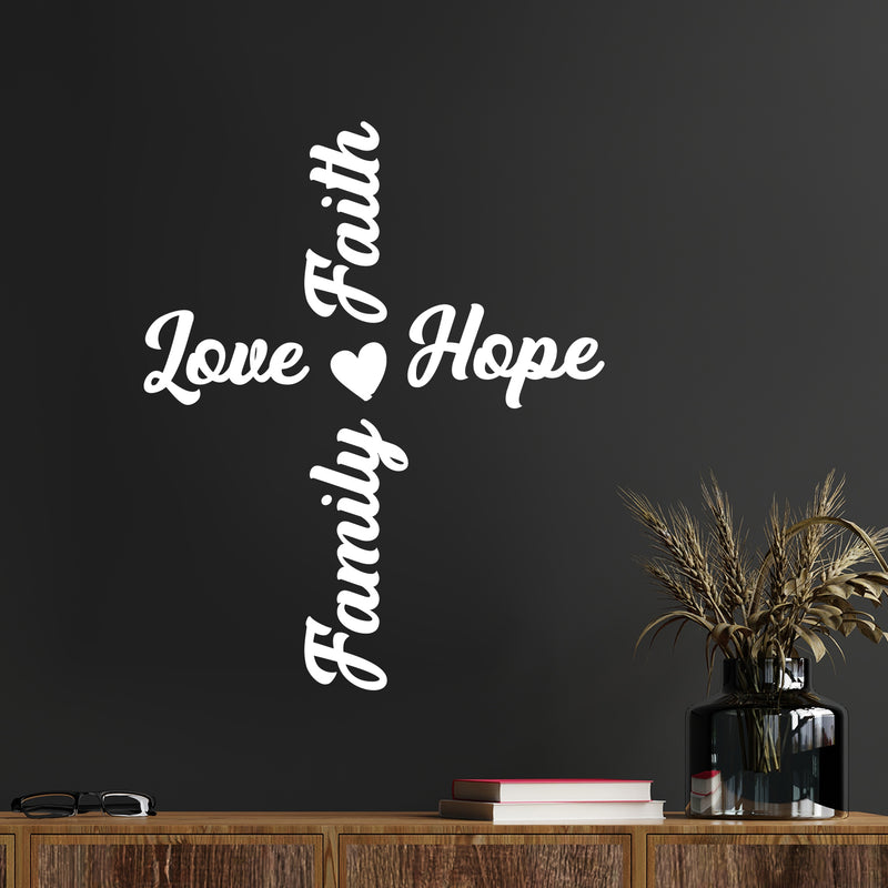 Vinyl Wall Art Decal - Family Love Hope Faith - 17" x 14" - Trendy Lovely Inspiring Positive Quote Sticker For Home Bedroom Family Room Playroom Kindergarten Classroom Coffee Shop Decor 2