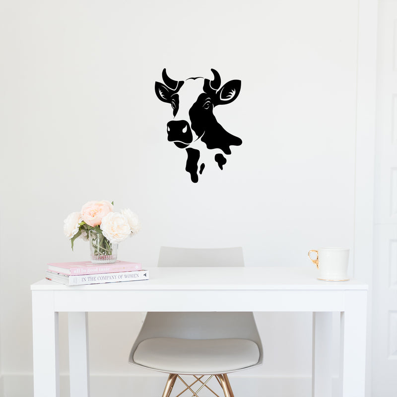 Vinyl Wall Art Decal - Cow Head - 22" X 17" - Trendy Cute Farm Animal Design For Home Office Living Room Kitchen Dining Room Restaurant Country Style Shape Store Decor 3