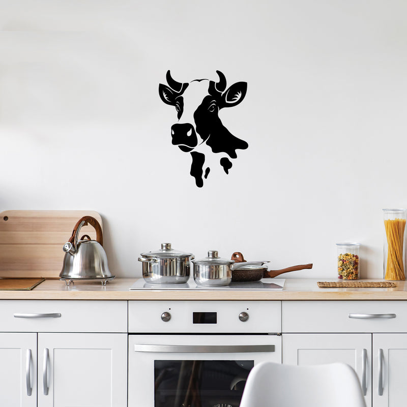 Vinyl Wall Art Decal - Cow Head - Trendy Cute Farm Animal Design For Home Office Living Room Kitchen Dining Room Restaurant Country Style Shape Store Decor 2