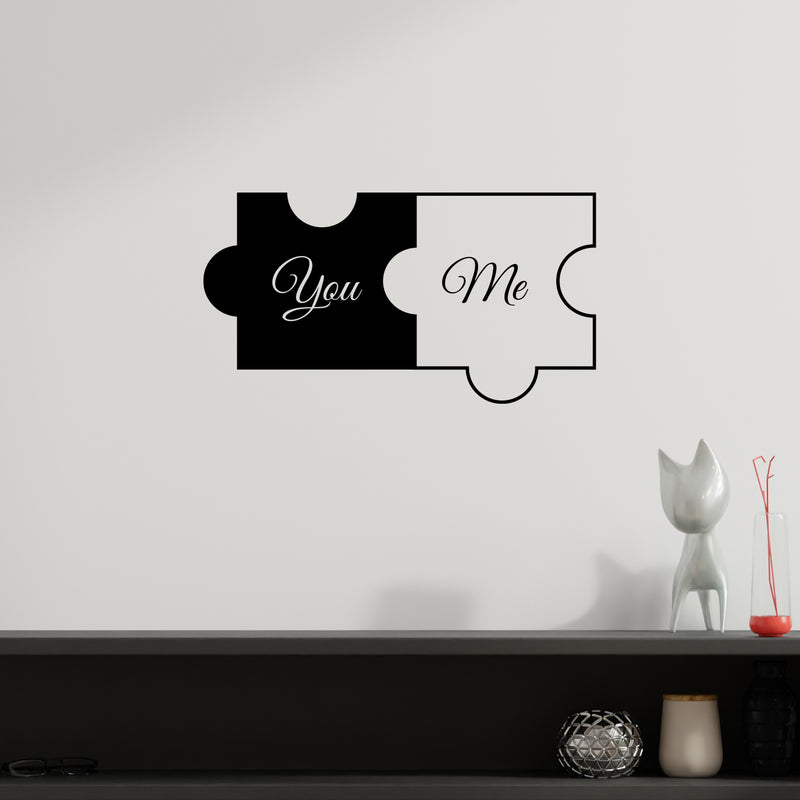 Vinyl Wall Art Decal - You And Me Puzzle - 13" x 35" - Modern Love Husband Wife Cute Inspirational Couples Quote Sticker For Home Bedroom Relationship Married Couple Decor 3