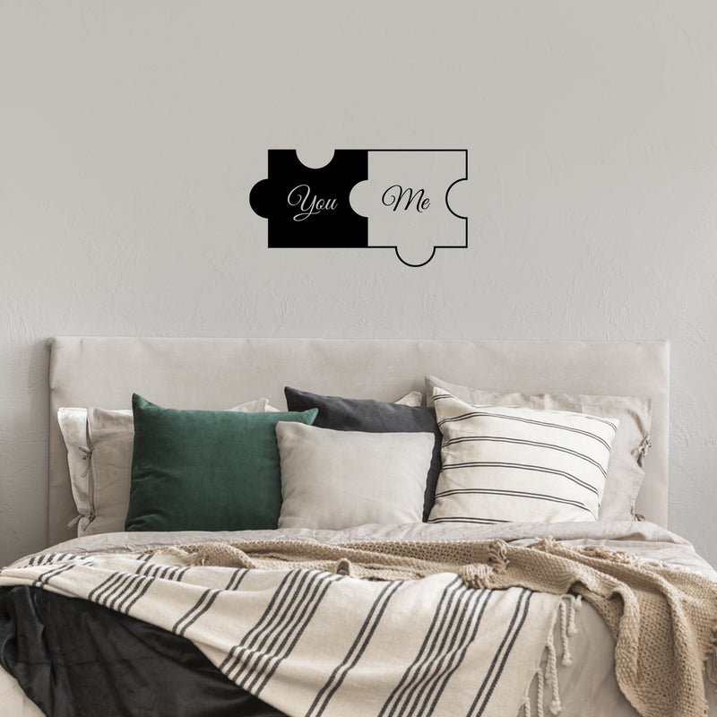 Vinyl Wall Art Decal - You And Me Puzzle - Modern Love Husband Wife Cute Inspirational Couples Quote Sticker For Home Bedroom Relationship Married Couple Decor 4