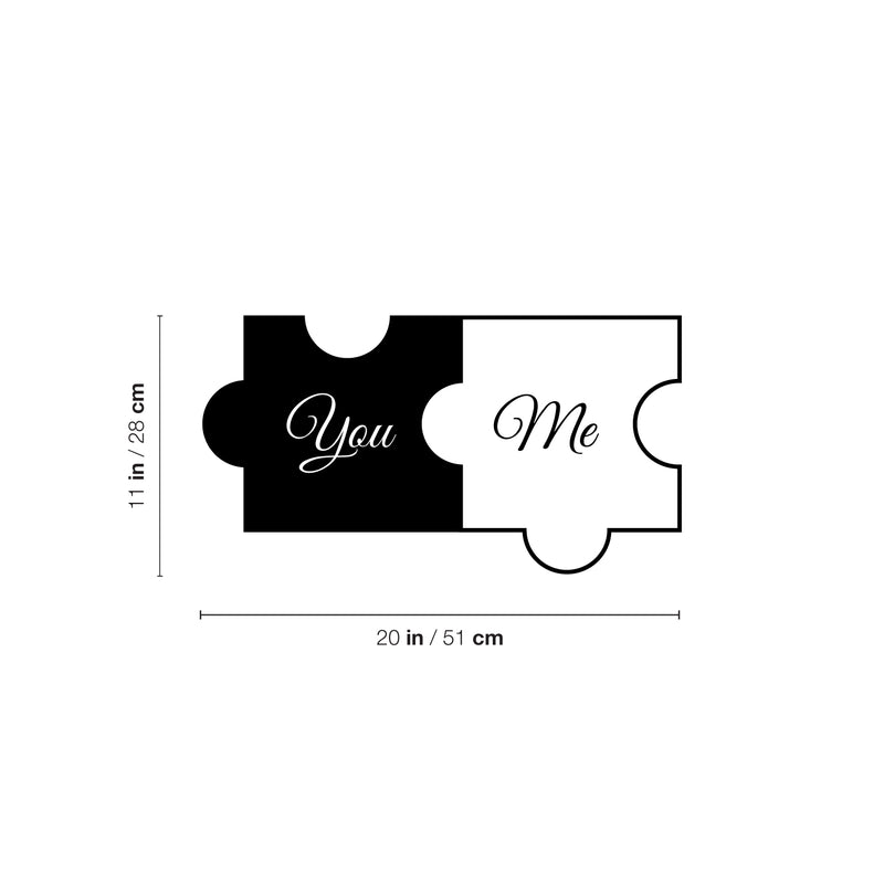 Vinyl Wall Art Decal - You And Me Puzzle - 13" x 35" - Modern Love Husband Wife Cute Inspirational Couples Quote Sticker For Home Bedroom Relationship Married Couple Decor 1