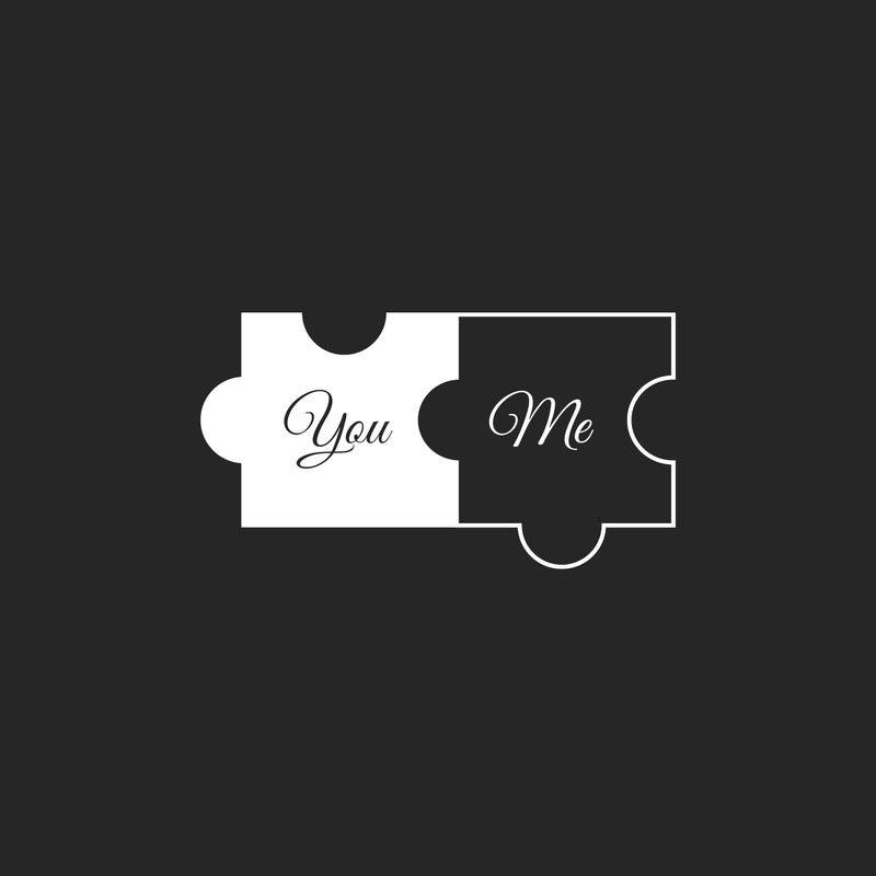 Vinyl Wall Art Decal - You And Me Puzzle - 13" x 35" - Modern Love Husband Wife Cute Inspirational Couples Quote Sticker For Home Bedroom Relationship Married Couple Decor 1