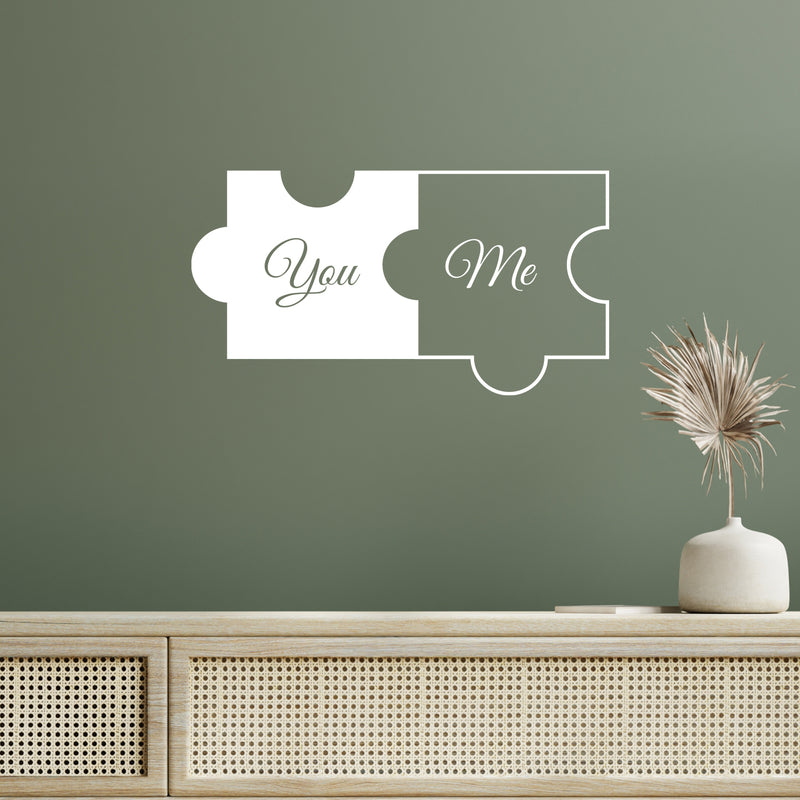 Vinyl Wall Art Decal - You And Me Puzzle - 13" x 35" - Modern Love Husband Wife Cute Inspirational Couples Quote Sticker For Home Bedroom Relationship Married Couple Decor 2