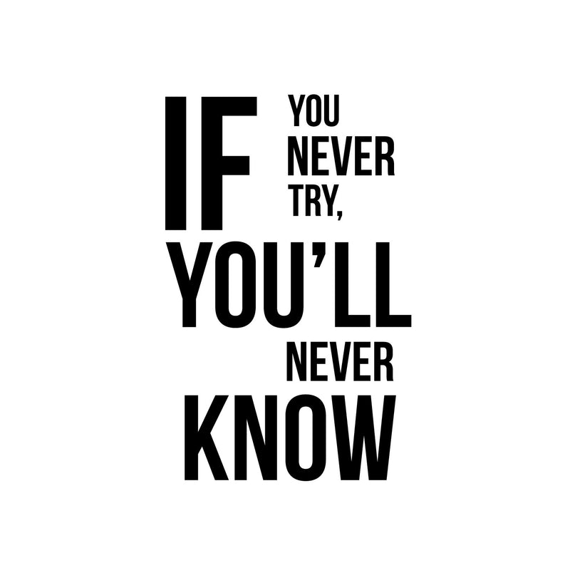 Vinyl Wall Art Decal - If You Never Try You'll Never Know - 19" x 12" - Trendy Motivating Positive Quote Sticker For Workout Room Office School Gym Fitness Lifestyle Decor 1