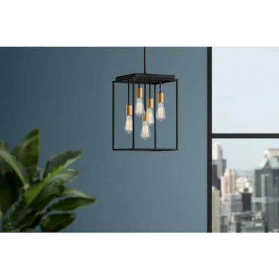 Home Decorators Collection 34677-HBOB Lámpara Colgante Rollins 5 Luces Jaula Negra | MiOfertas