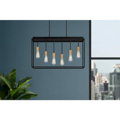 Home Decorators Collection 34678-HBOB Lámpara Araña Rollins 6 Luces Negro/Latón | MiOfertas