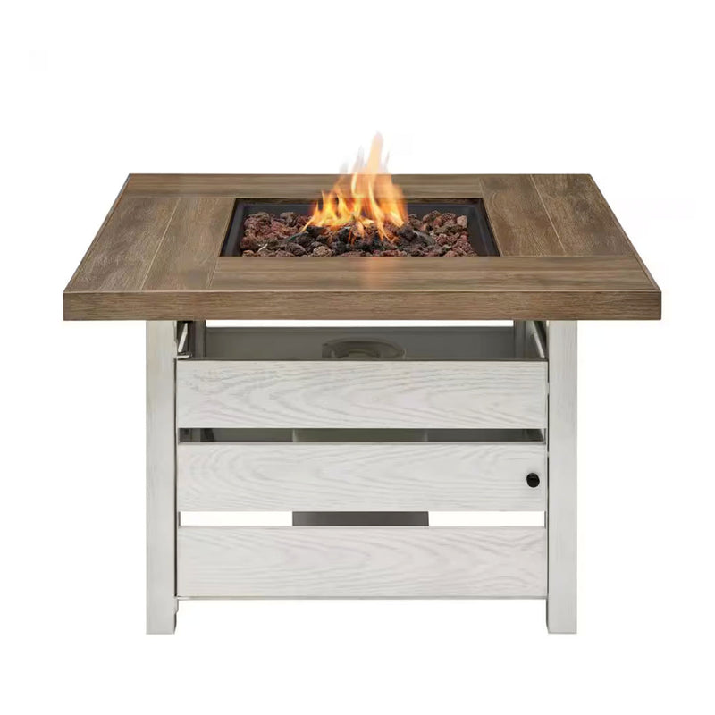 Summerfield 39.6 in. W 50000 Btu White Steel Propane Outdoor Fire Pit with Lava Rocks