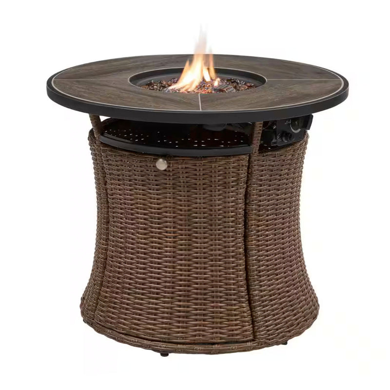 Kettering 29.92 in. W 40000 Btu Brown Steel Propane Outdoor Fire Pit with Fire Glass