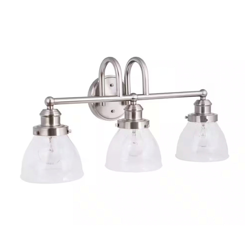 Albona 3-Light Brushed Nickel Vanity Light with Clear Seeded Glass Shades - 1002230567