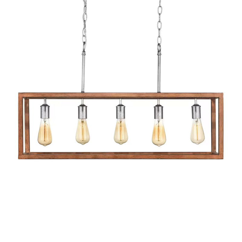 Boswell Quarter 5-Light Painted Chestnut Wood Coastal Galvanized Island Chandelier with Silver Accents for Dining Rooms - 1003202199