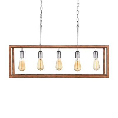 Hampton Bay 7965HDCGLDI Lámpara de Isla Boswell Quarter 5 Luces Madera Castaño Galvanizado
