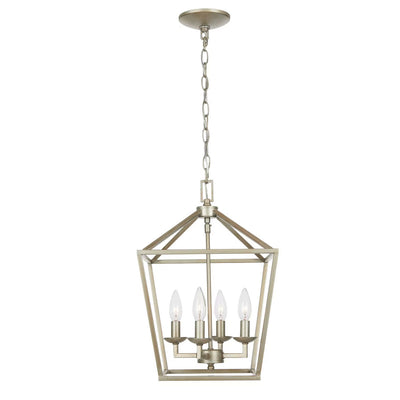 Weyburn 4-Light Antique Silver Leaf Farmhouse Chandelier Light Fixture with Caged Metal Shade - 1004121472