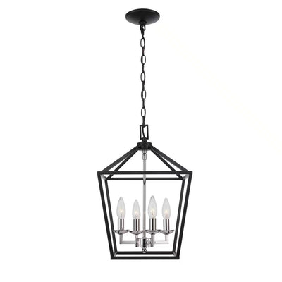 Weyburn 4-Light Black and Polished Chrome Farmhouse Chandelier Light Fixture with Caged Metal Shade - 1004121627