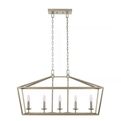 Weyburn 36 in. 5-Light Antique Silver Leaf Farmhouse Linear Chandelier Light Fixture with Caged Metal Shade - 1004121631