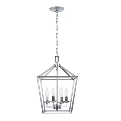 Weyburn 4-Light Polished Chrome Farmhouse Chandelier Light Fixture with Caged Metal Shade - 1004121642