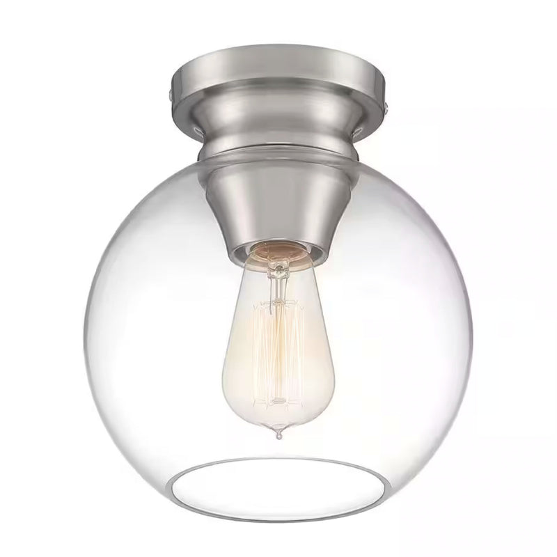 Evelyn 8 in. 1-Light Modern Industrial Brushed Nickel Flush Mount Ceiling Light with Clear Glass Shade - 1004707679
