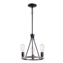 Stratton 3-Light Black and Woodgrain Wagon Wheel, Industrial Farmhouse Dining Room Chandelier with Bulbs Included - 1006314490