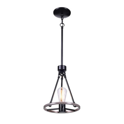 Hampton Bay HDP00006WDG Lámpara Colgante Mini Industrial Farmhouse Negra y Madera