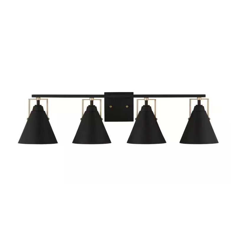 Insdale 4-Light Matte Black Modern Bathroom Vanity with Satin Brass Accents - 1006317714