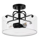 Shirwell 13.5 in. 3-Light Matte Black Round Semi-Flush Mount, Modern Ceiling Light with Clear Glass Drum Shade - 1006323909