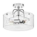 Shirwell 13.5 in. 3-Light Chrome Round Semi-Flush Mount, Modern Ceiling Light with Clear Glass Drum Shade - 1006323928