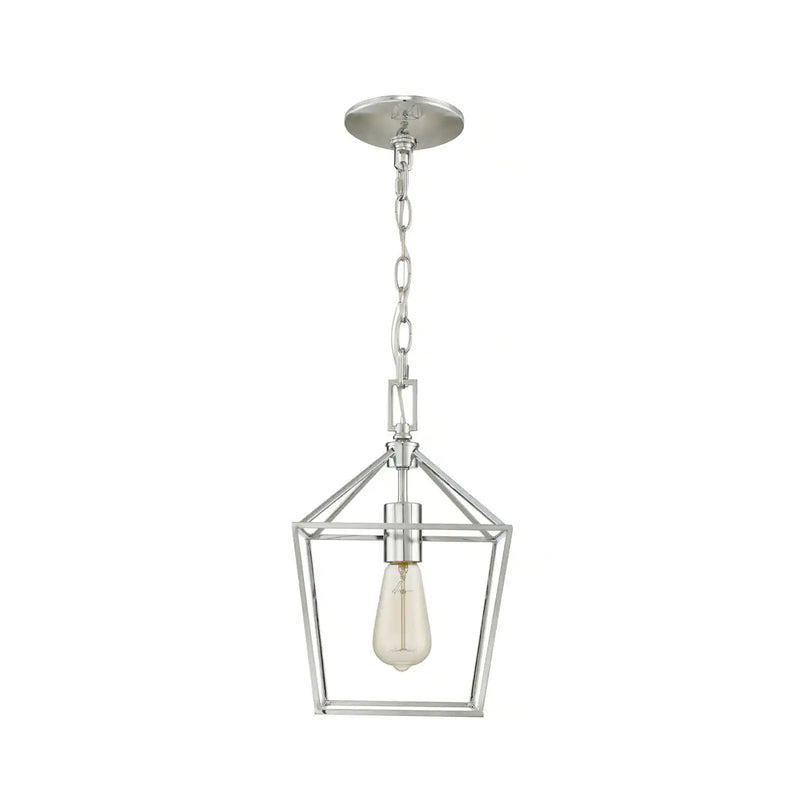 Weyburn 1-Light Chrome Farmhouse Mini Pendant Light Fixture with Caged Metal Shade - 1006324058