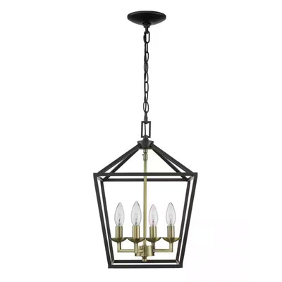 Weyburn 4-Light Black and Gold Farmhouse Chandelier Light Fixture with Caged Metal Shade - 1006324064