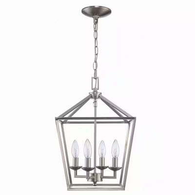 Weyburn 4-Light Brushed Nickel Farmhouse Chandelier Light Fixture with Caged Metal Shade - 1006324066