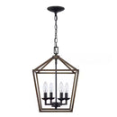 Weyburn 4-Light Black and Faux Wood Farmhouse Chandelier Light Fixture with Caged Metal Shade - 1006324067