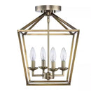 Weyburn 16.5 in. 4-Light Brushed Brass Farmhouse Semi-Flush Mount Ceiling Light Fixture with Caged Metal Shade - 1006324072