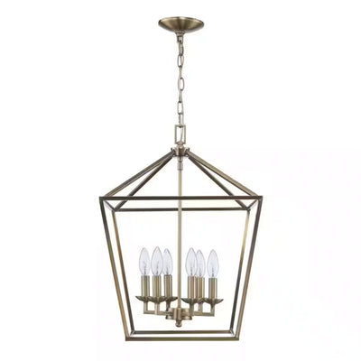 Weyburn 6-Light Brushed Brass Farmhouse Chandelier Light Fixture with Caged Metal Shade - 1006324082