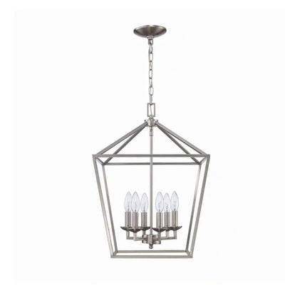 Weyburn 6-Light Brushed Nickel Farmhouse Chandelier Light Fixture with Caged Metal Shade - 1006324083