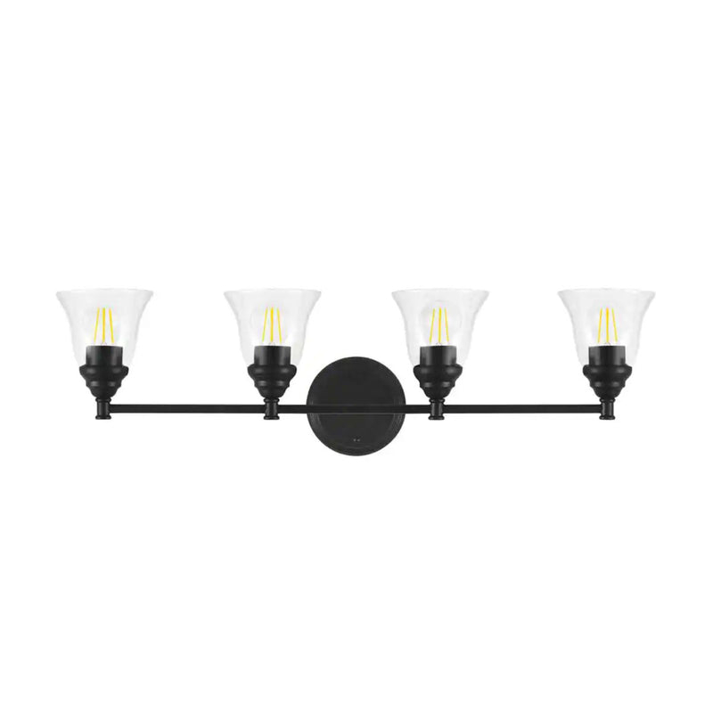 Marsden 32.5 in. 4-Light Matte Black Transitional Vanity with Clear Glass Shades - 1006324385