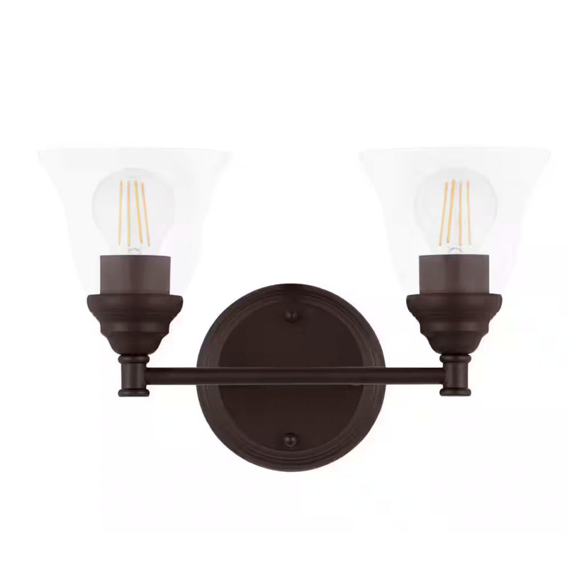 Marsden 14.25 in. 2-Light Oil Rubbed Bronze Transitional Vanity with Clear Glass Shades - 1006324390