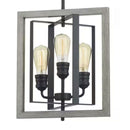 Palermo Grove 3-Light Graphite Rectangular Pendant Hanging Light with Oak Accents, Rustic Farmhouse Kitchen Lighting - 1006325846