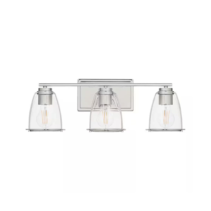 Brooke Park 24 in. 3-Light Polished Nickel Industrial Bathroom Vanity Light with Clear Glass Shades - 1006326077
