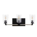 Walsh 24 in. 3-Light Black Coastal Bathroom Vanity Light with Bleached Oak Accents and Clear Glass Shades - 1006326163