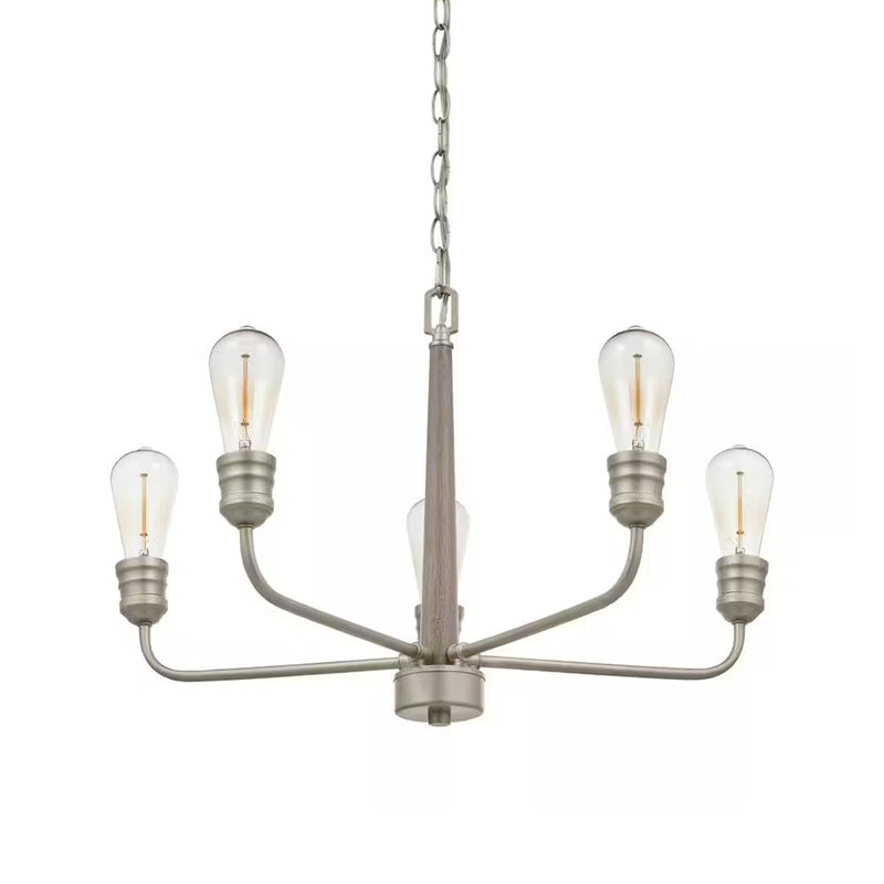 Palermo Grove 24 in. 5-Light Antique Nickel Coastal Chandelier with Wood Accents for Dining and Kitchen - 1006326165