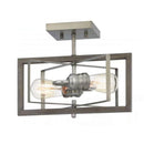 Palermo Grove 2-Light Antique Nickel Semi-Flush Mount, Rustic Farmhouse Ceiling Light with Weathered Wood Accents - 1006326187