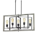 Palermo Grove 5-Light Graphite Linear Rectangular Chandelier with Oak Accents, Rustic Farmhouse Dining Room Chandelier - 1006326242