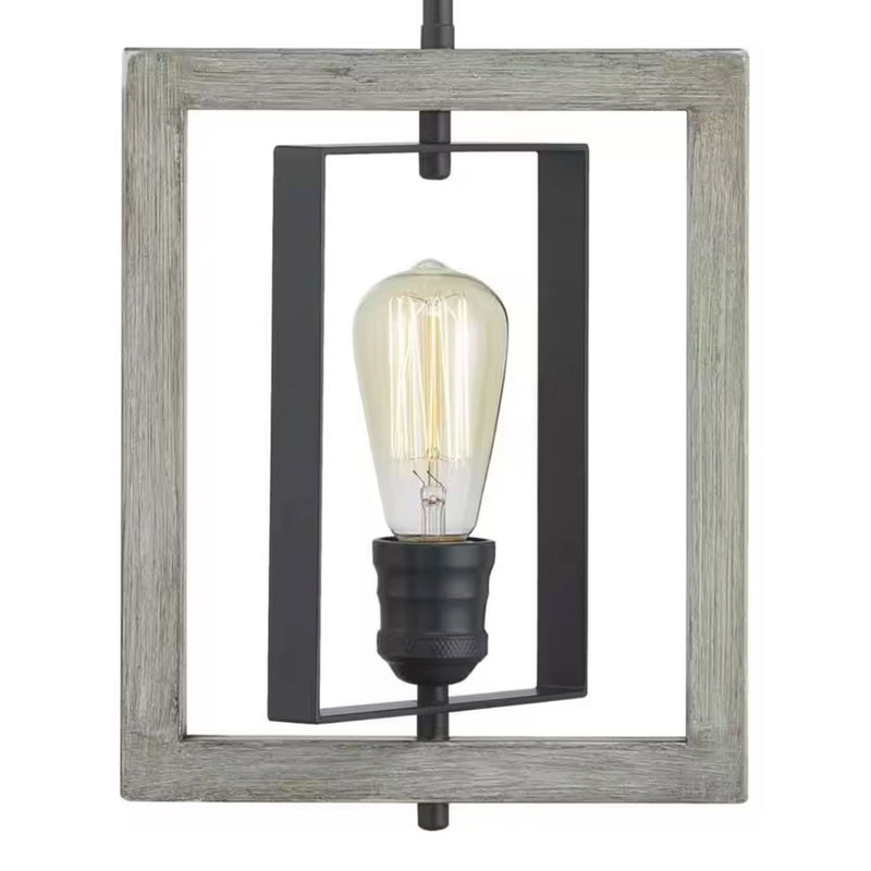 Palermo Grove 1-Light Graphite Mini-Pendant, Rustic Farmhouse Rectangular Hanging Light with Bleached Oak Accents - 1006326624