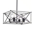 Madison Landing 4-Light Caged Matte Black Rectangular Pendant Hanging Light with Washed White Farmhouse Wood Accents - 1006326661