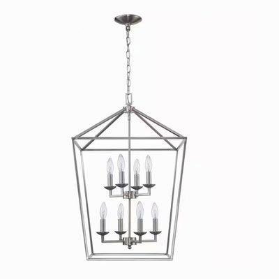 Weyburn 8-Light Brushed Nickel Farmhouse Chandelier Light Fixture with Caged Metal Shade - 1006326789