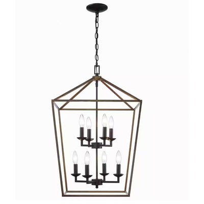 Weyburn 8-Light Black and Faux Wood Farmhouse Chandelier Light Fixture with Caged Metal Shade - 1006326792